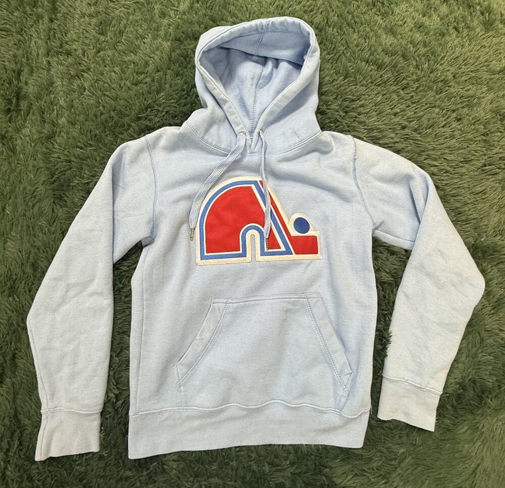 Vintage Quebec Nordiques NHL Hockey Hoodie Sweatshirt Light Blue S/P Small